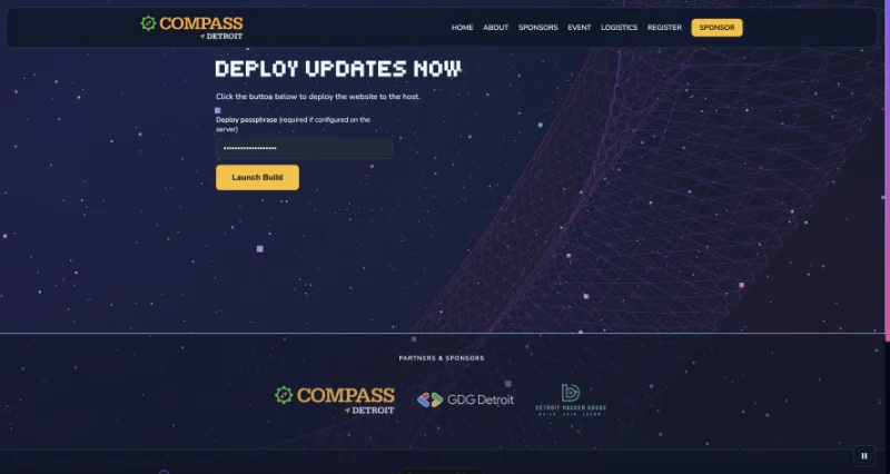 Screenshot of the hackmichigan.com site showing our contributor deployment button.