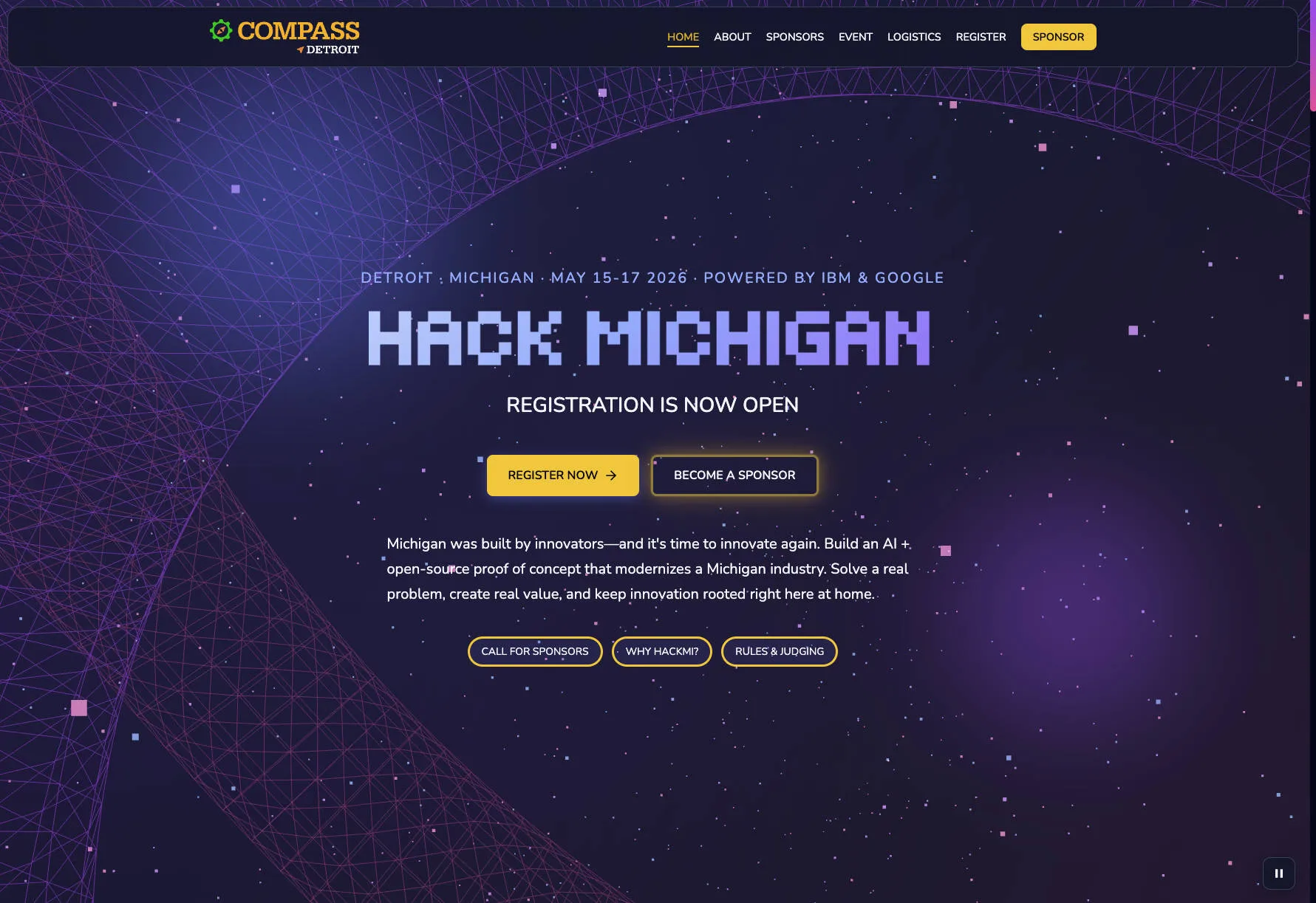 Screenshot of the hackmichigan.com site showing the hackathon branding and layout.