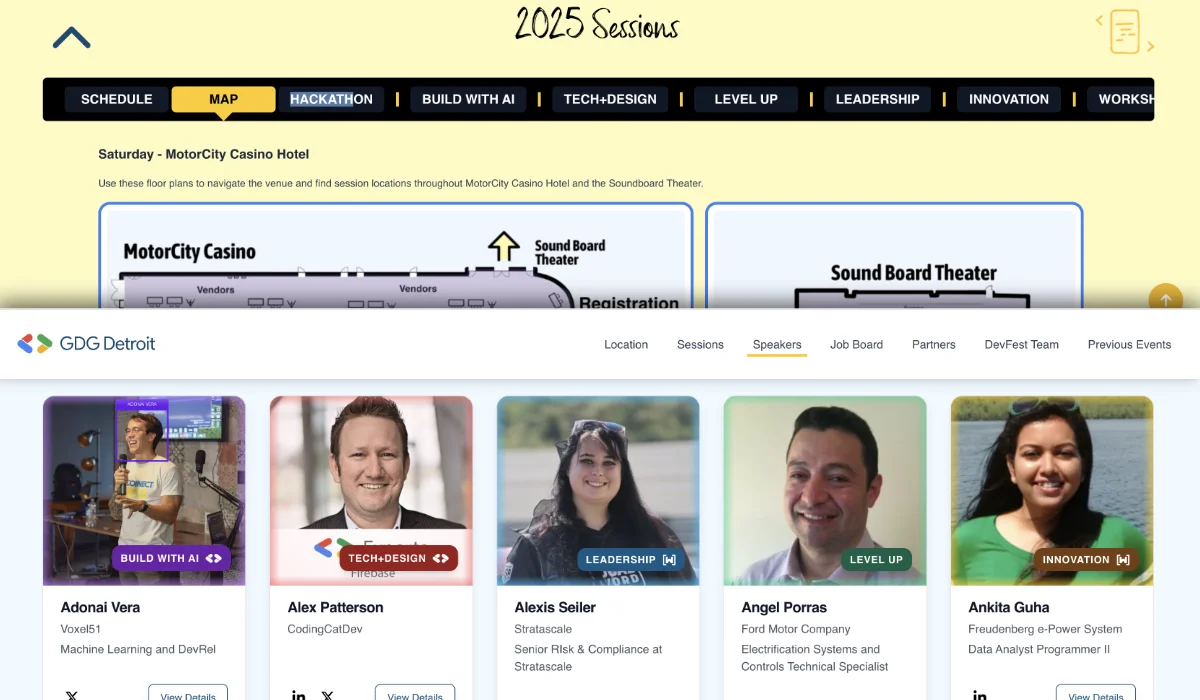 A screenshot of the two views from the website, showing featured areas where I provided my expertise.